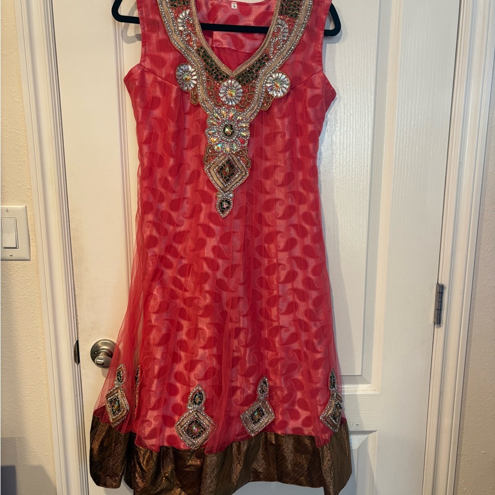 Elegant Pink and Brown Indian Dress